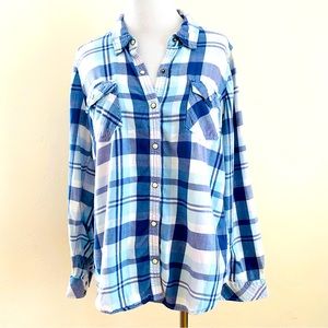SONOMA PLAID COTTON LARGE SHIRT BLUE BUTTON DOWN WESTERN